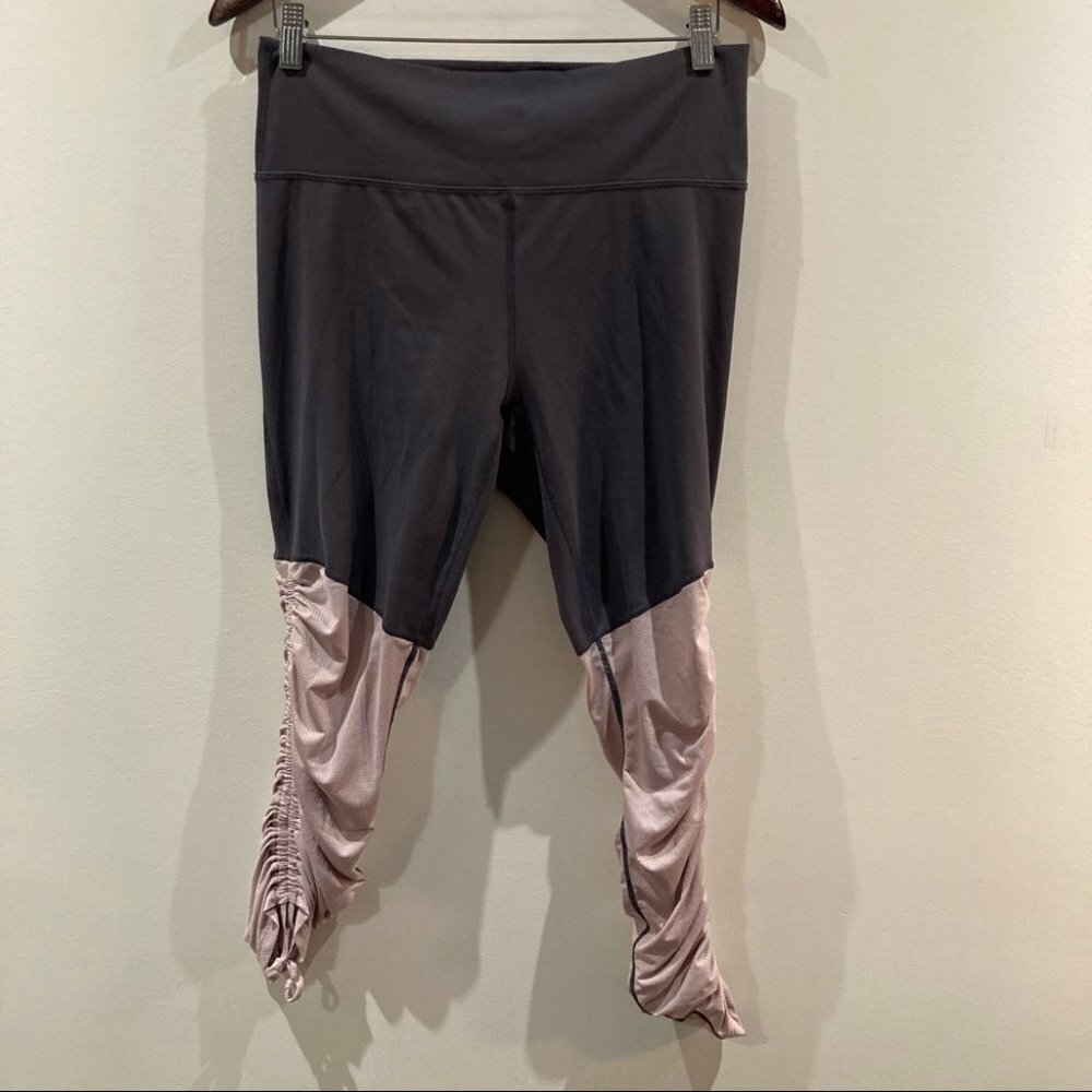 FABLETICS Sz  M Grey Ruched Bottom with Ties Comfort Waist Leggings